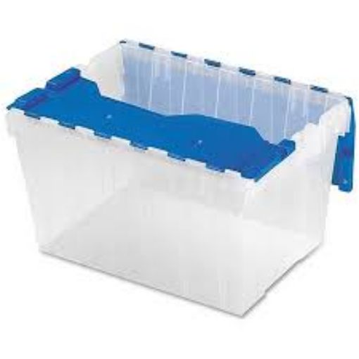 Picture of Plastic Tote - Clear Blue Lid Heavy Duty - Akro Mils